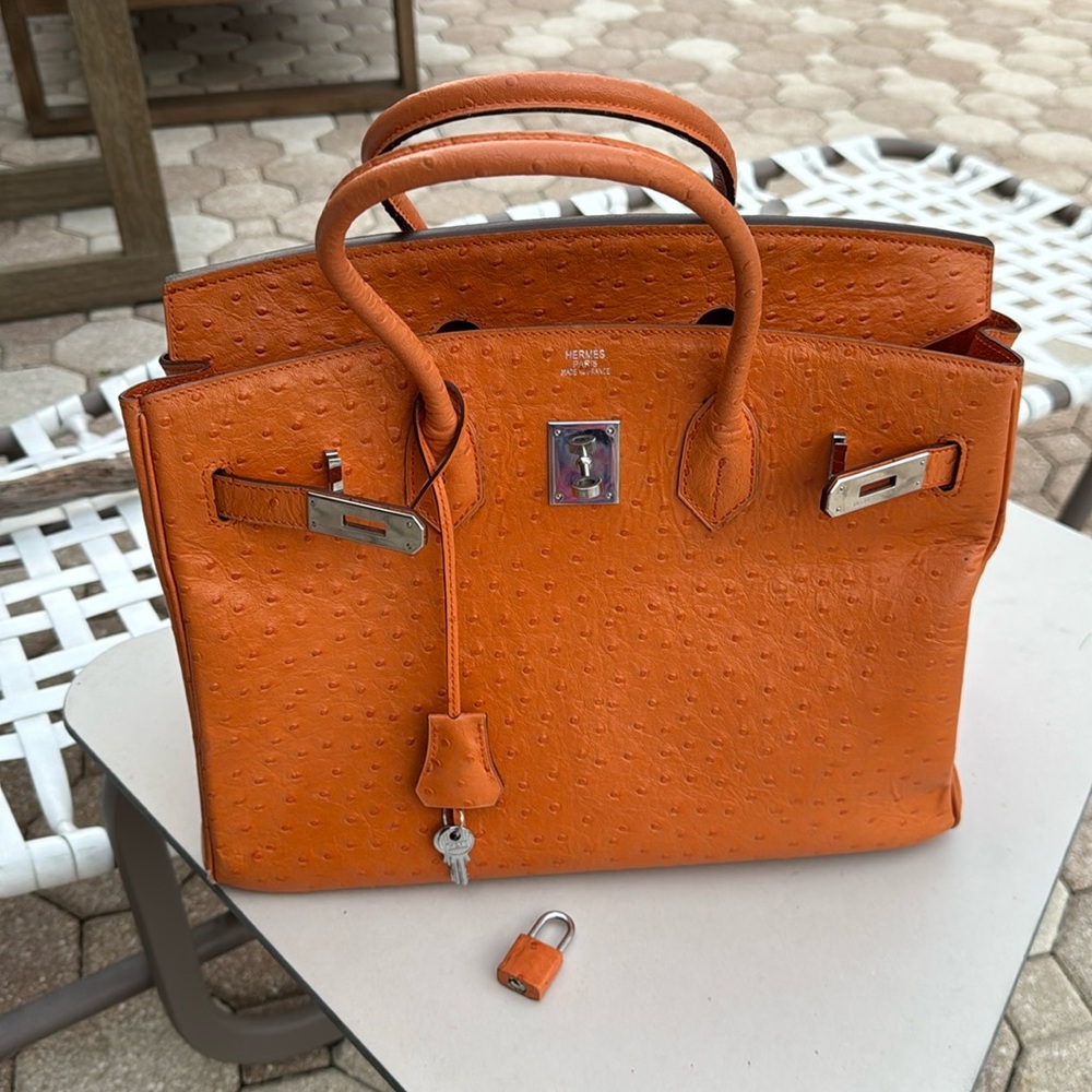 Hermes Tangerine Ostrich Birkin 35 Palladium Hardware, 2004